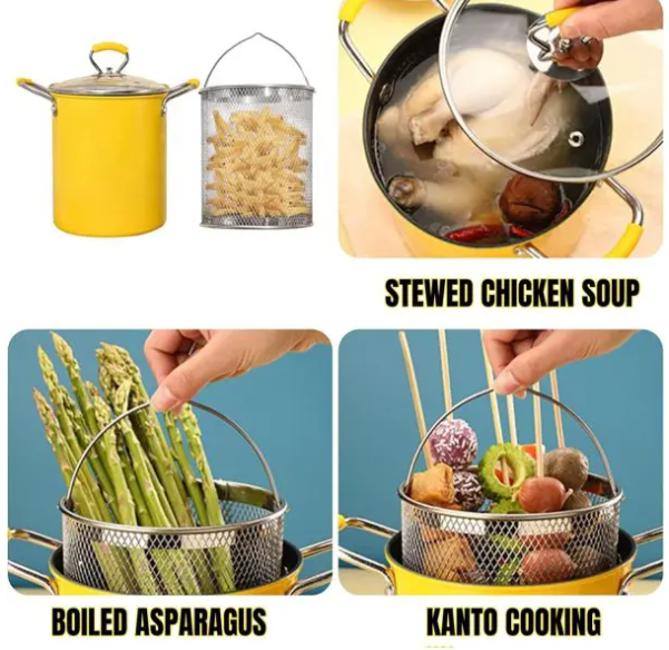 2L Stainless Steel Deep Fryer Pot with Basket – Oil Filter Design for Fries, Chicken, Shrimp & Snacks